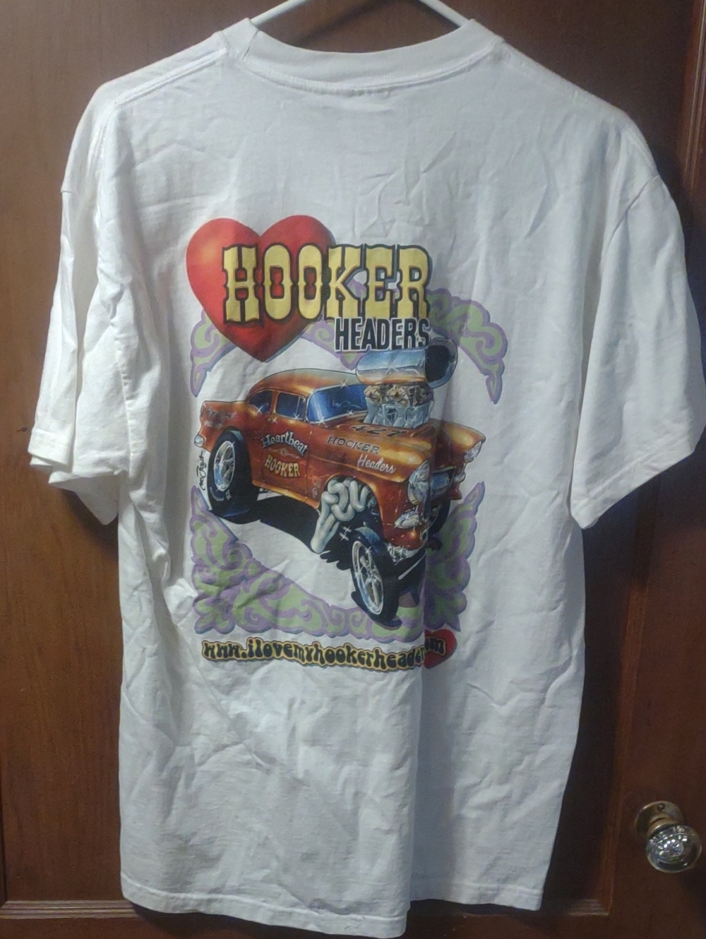 Vintage Hookers Headers Hanes Beefy T-Shirt Orange Hot Rod Graphic Mens